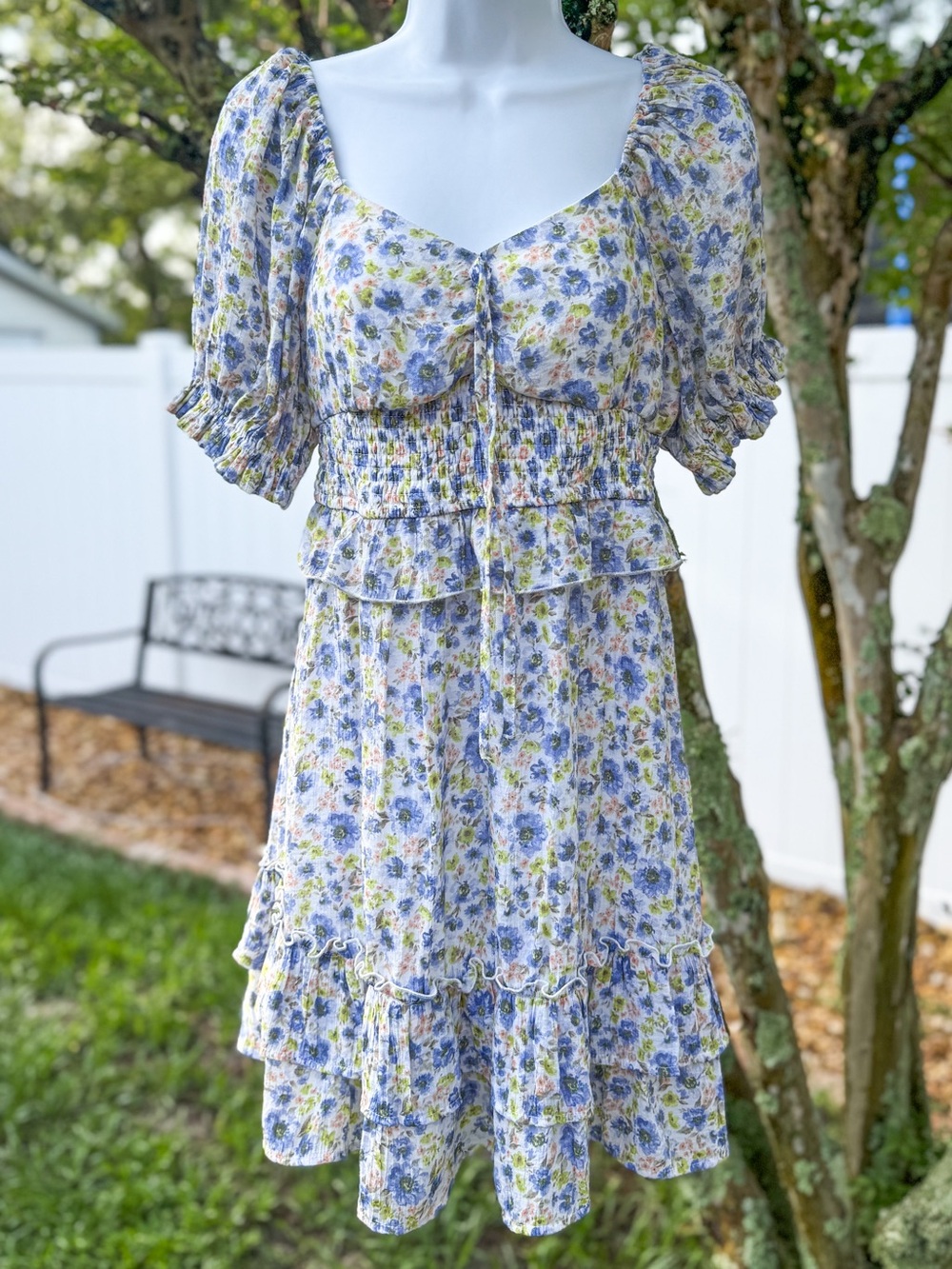 Just Found Floral Puff Sleeve Cottagecore Mini Dress Large